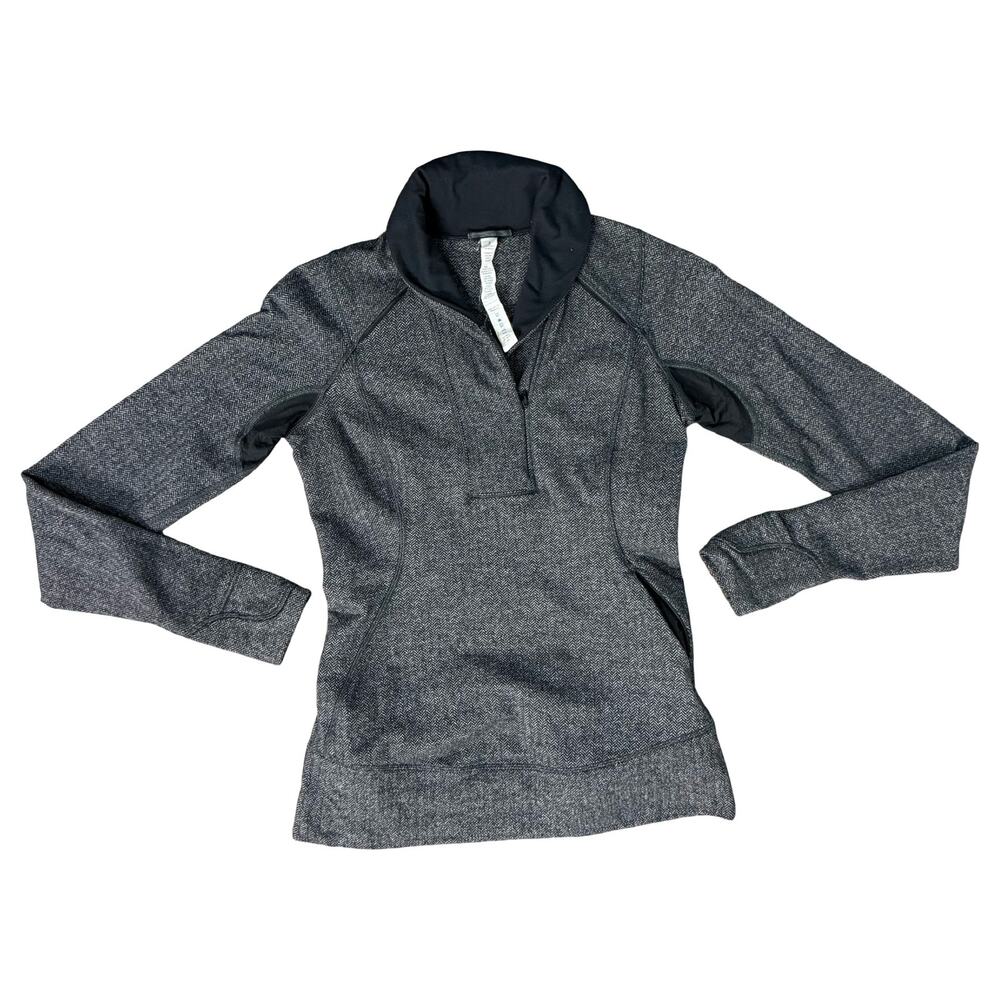 Lululemon Think Fast Heathered Herringbone Grey Black Long Sleeve Pullover Sz 4 - Picture 8 of 11